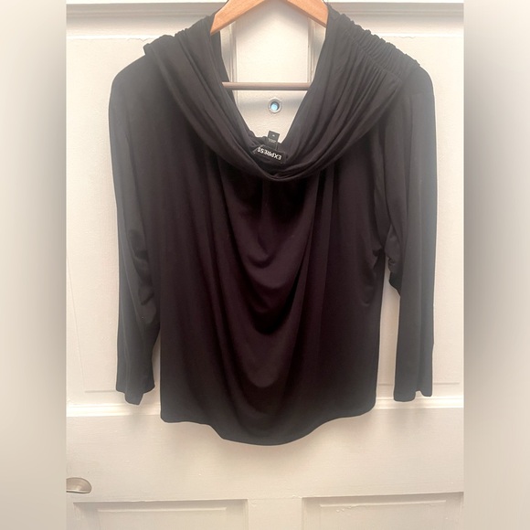 NWOT Express Cowl Neck Long Sleeve Black Top - Picture 2 of 2